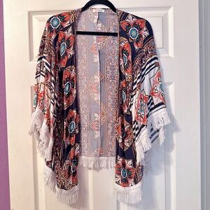 mika & gala short kimono. beautiful blue and orange colors! perfect for autumn!